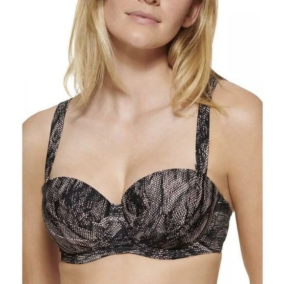 Calvin Klein Lace Printed Look Padded Underwire Balconette Bikini Top Gray M NWT - Picture 1 of 12